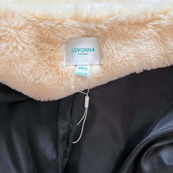 JOVONNA LONDON CREAM BLACK COLORBLOCK FAUX FUR JACKET COAT - 8 (12UK) - Picture 9 of 11